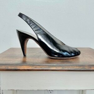 Vintage Italian Leather Peeptoe Heel size 8 slingback designer